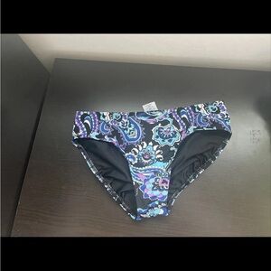 Lands End Sz 10 PAISLEY BLUE black purple Bikini Bottom Women  swim 464973